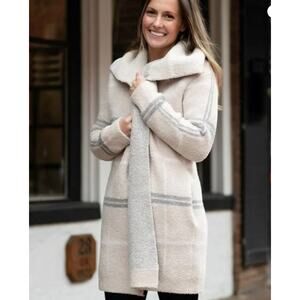 BAREFOOT DREAMS CozyChic Windowpane Cardigan Plush Drape Open Front Sweater M